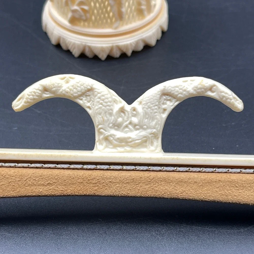 Vintage Faux Ivory Celluloid Manicure Set Dragon Floral Carved Germany Scissors